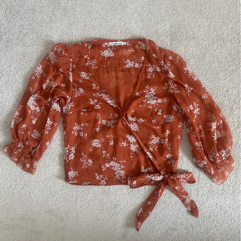 Abercrombie & Fitch Rust Orange Loose Sleeve Wrap Blouse